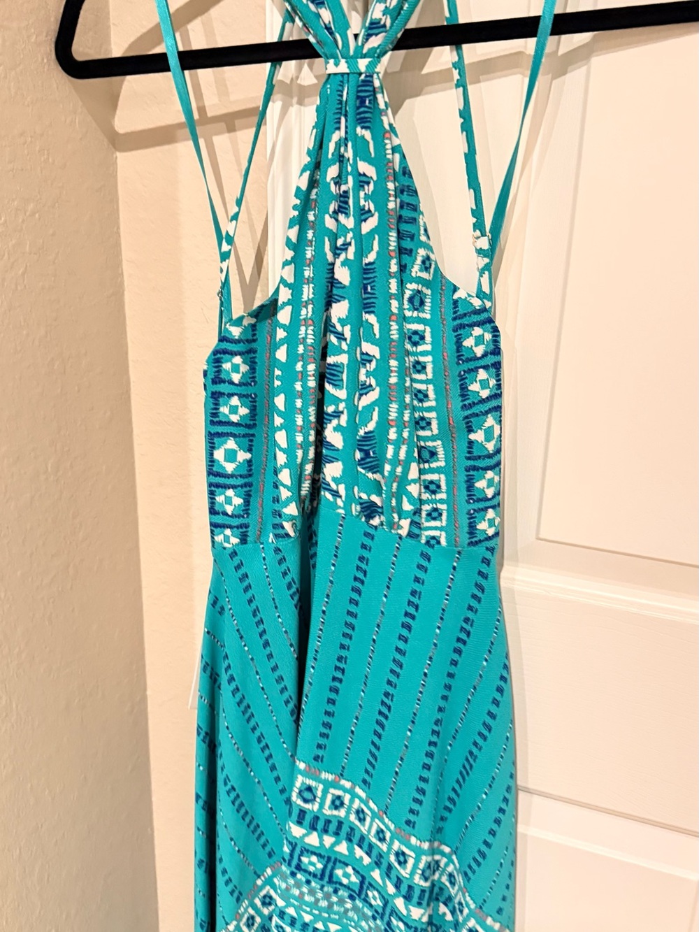 BCBGMaxAzria Turquoise and Navy Patterned Halter Dress Top